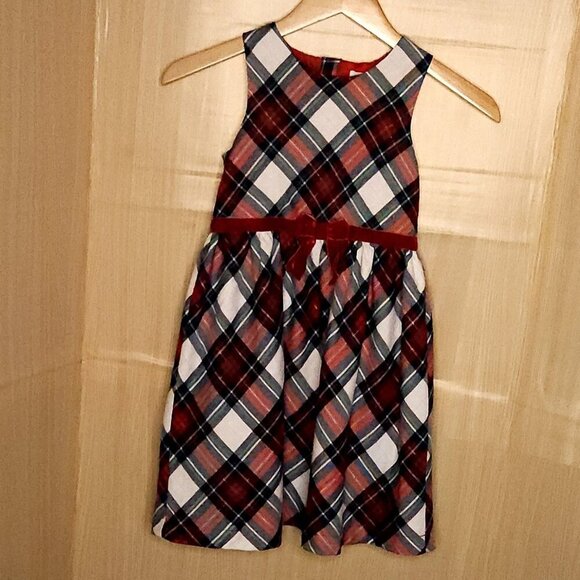 H&M Girls Red Green Plaid Holiday Fancy Party Dress 7-8 - Picture 1 of 6